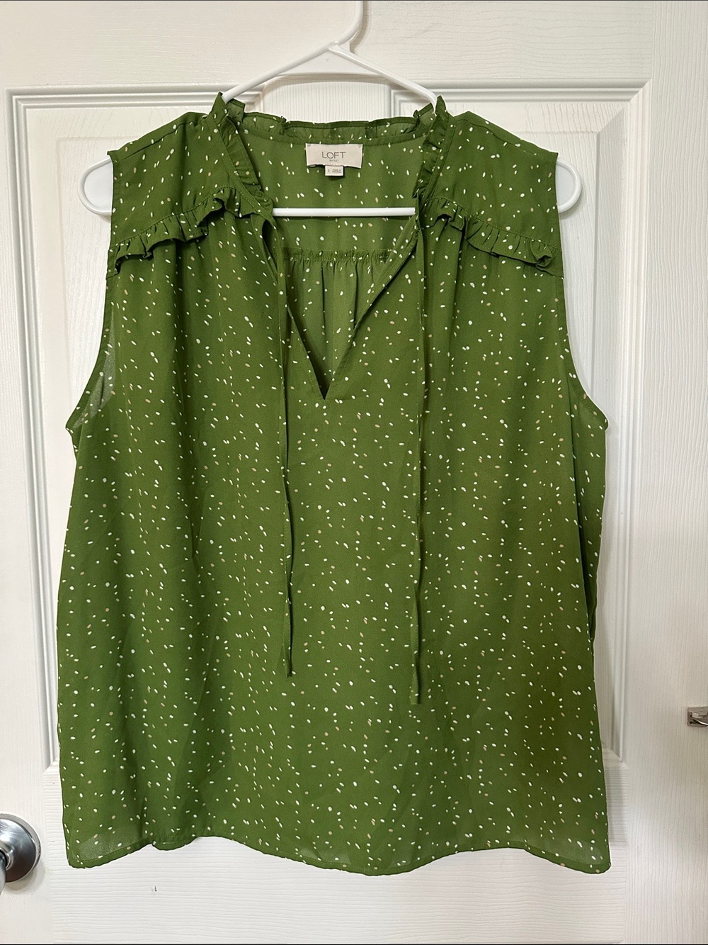LOFT Olive Green Sleeveless Ruffle-Trim V-Neck Tie Camisole